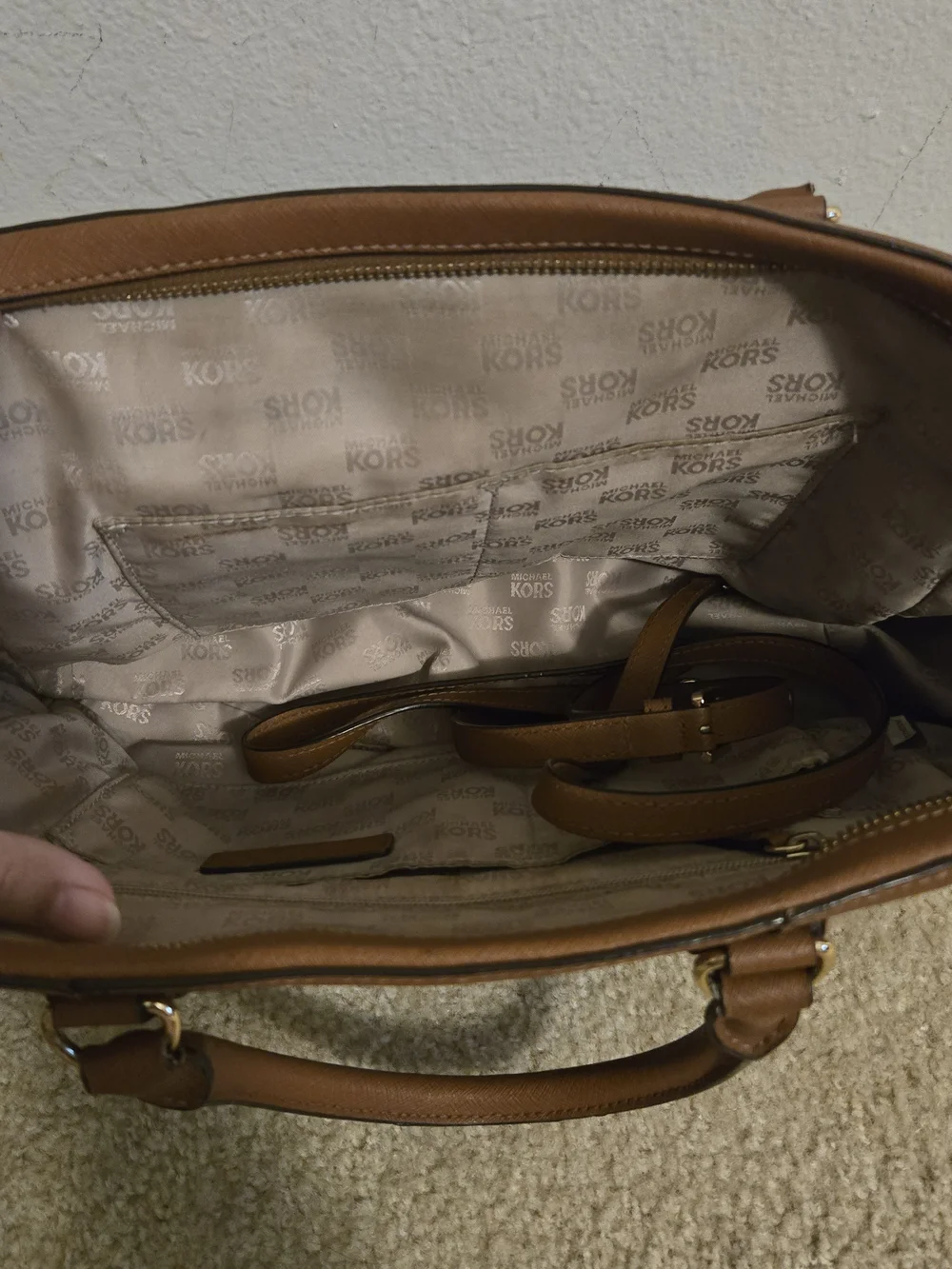Michael Kors Tan Saffiano Leather Satchel with Gold Hardware